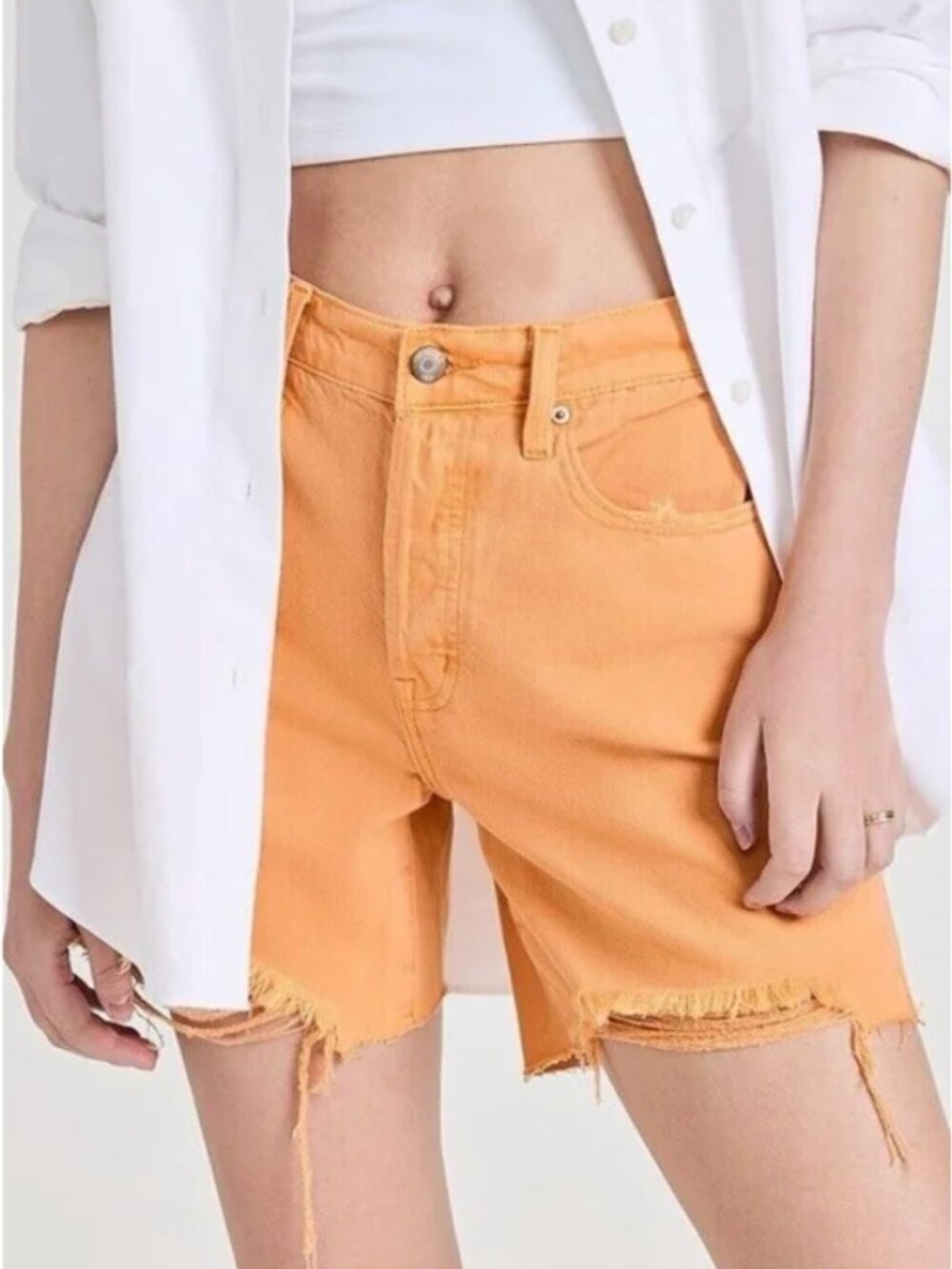 Pistola | Devin High Rise Mom Cut Off Shorts in Nectar Orange Yellow | Size 27